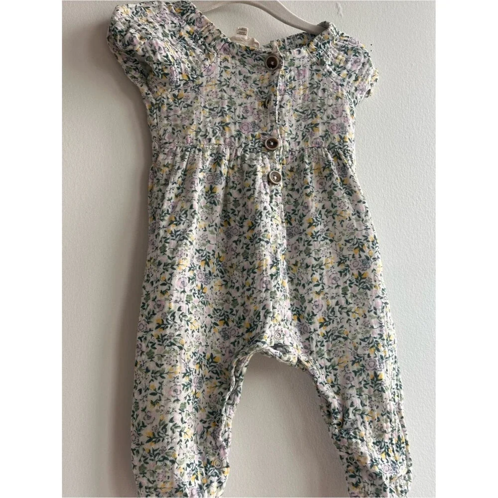 Cotton Floral Button-Front Baby Dress in White, Pink & Yellow